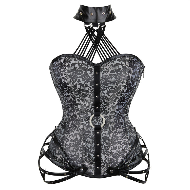 Gray Choker Corset with Harness
