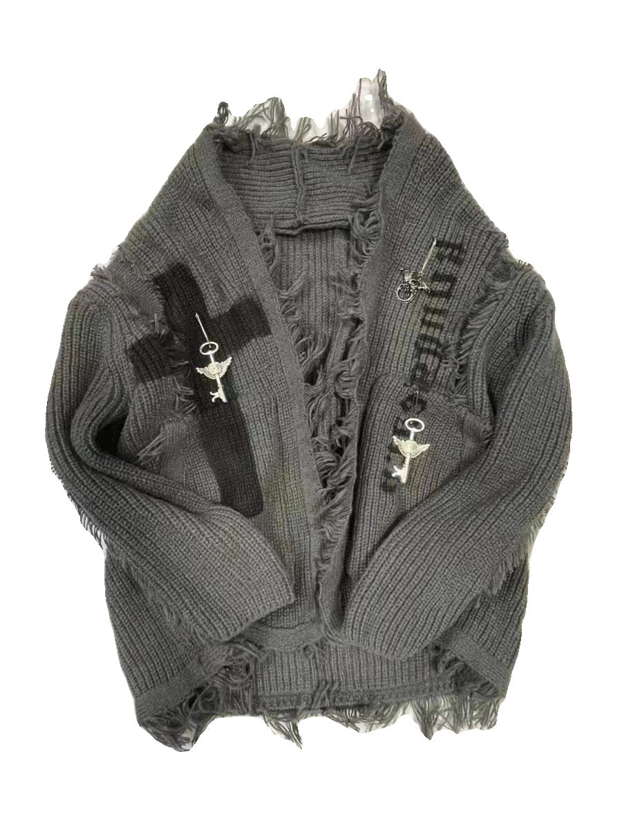 Gray Goth Cardigan with Cross