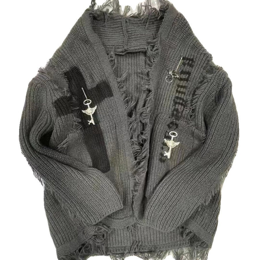 Gray Goth Cardigan with Cross sweater