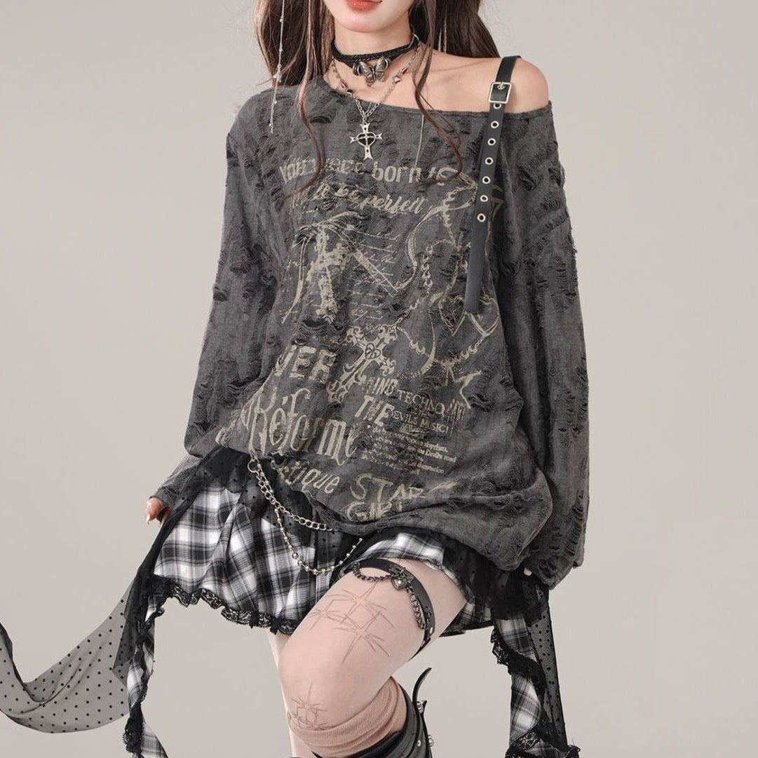 Gray Gothic Blouse - Oversized Fit
