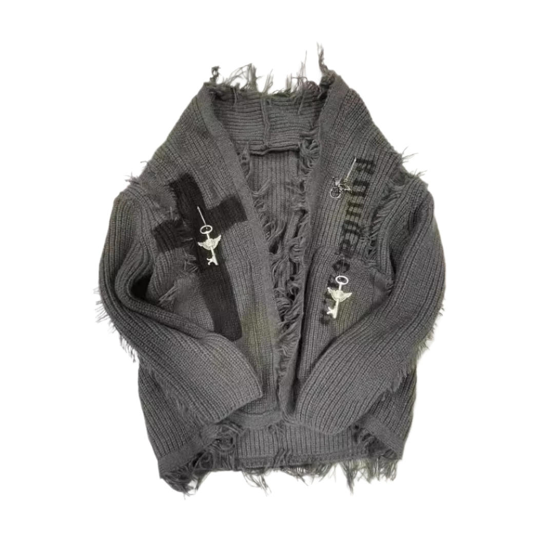 Gray Goth Cardigan with Cross