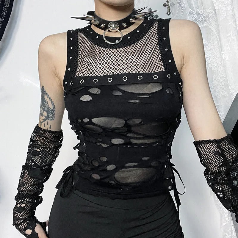 Harness Sheer Halter Top Womens