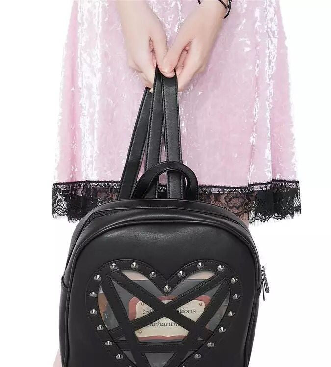 Black Heart Pentagram Backpack Gothic