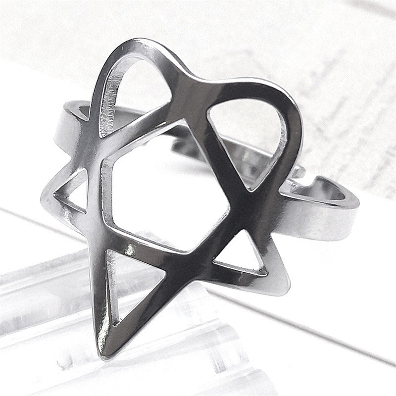 Heart Pentagram Ring Steel Heartagram Ring