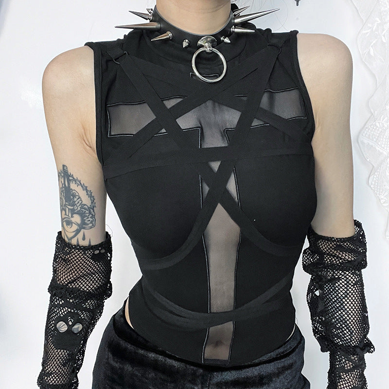 High Neck Gothic Top Womens