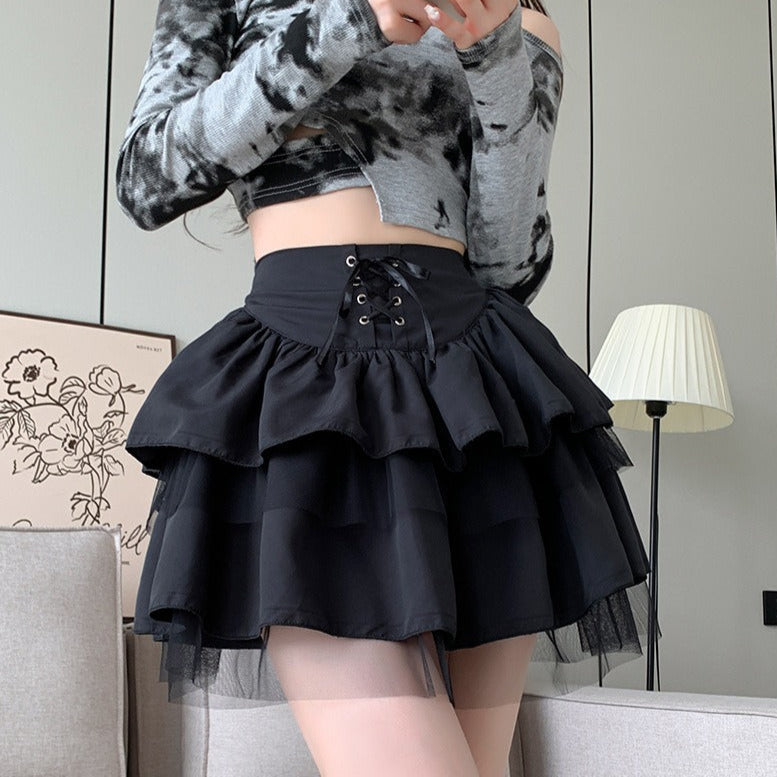 High Waist Ruffle Skirt Sexy Goth