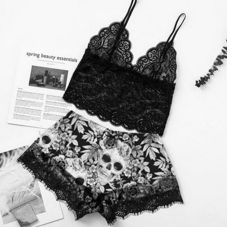 Lace Goth Pjs with Skulls