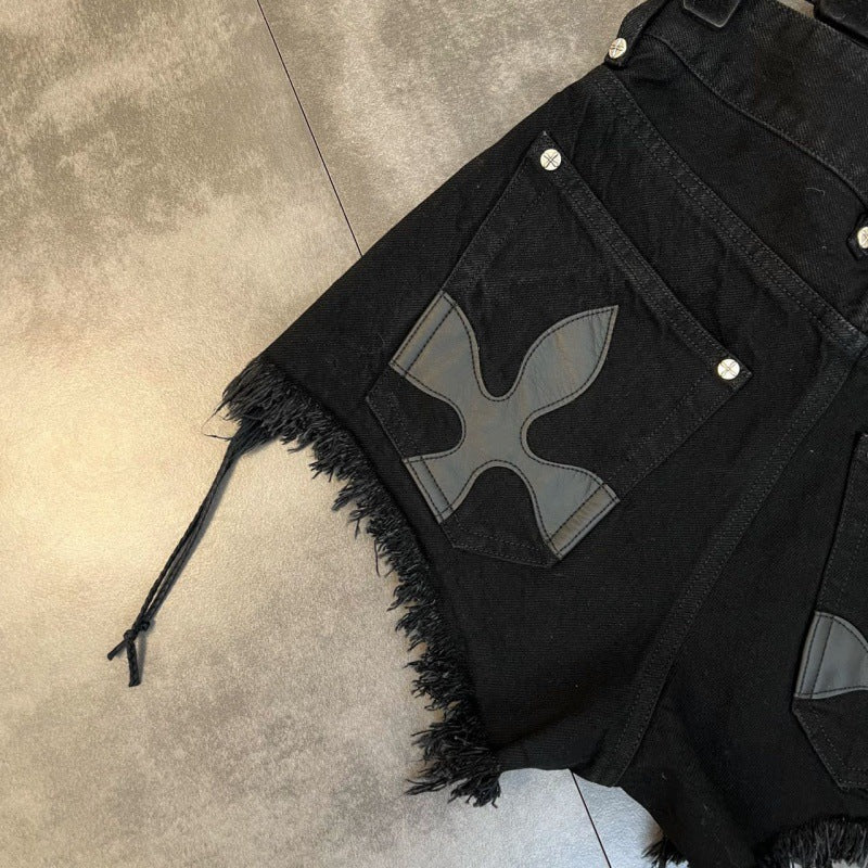 Lace Up Black Denim Shorts for Women black women