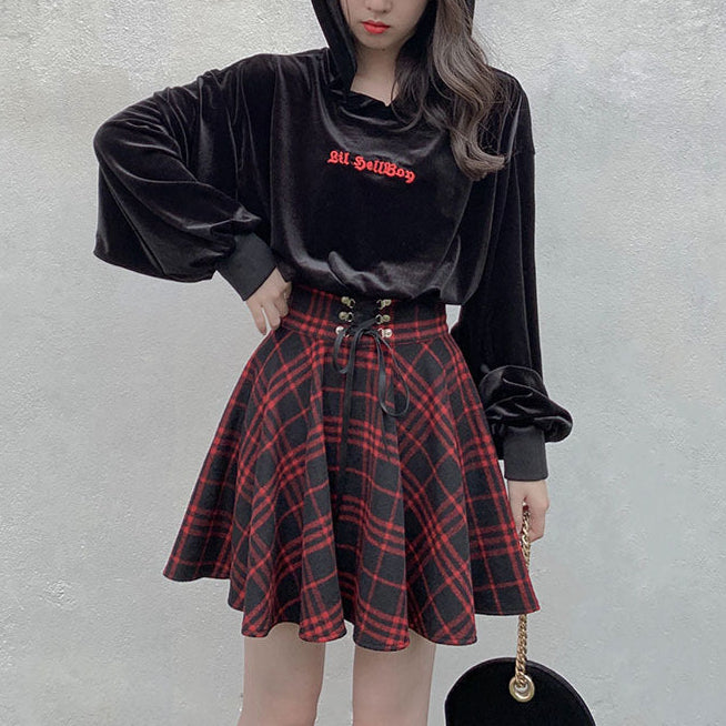 Lace Up Corset Plaid Skirt