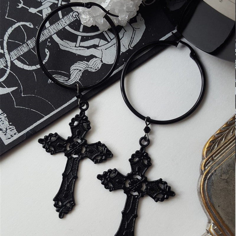 Large Black Cross Earrings for Women