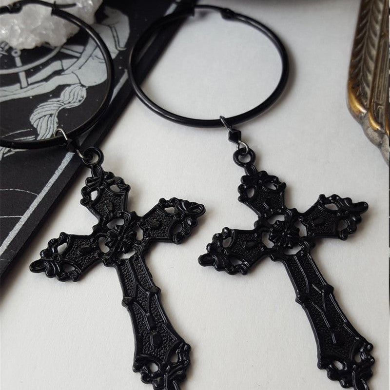 Large Black Cross Earrings for Women