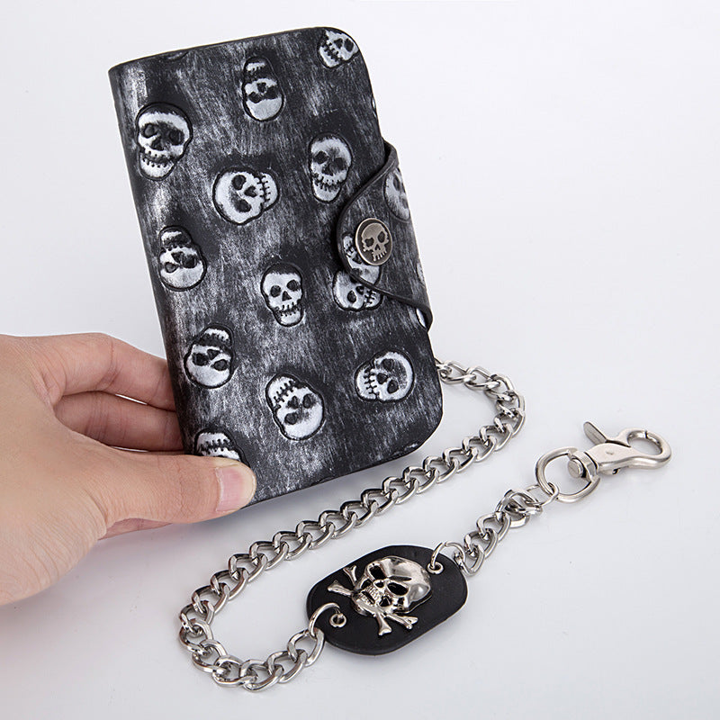 Large Skull Wallet with Chain pattern skulls