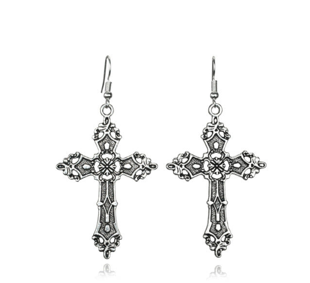 Large Vintage Cross Gothic Earrings