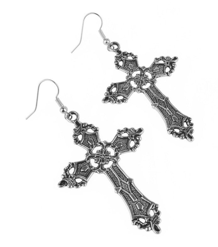 Large Vintage Cross Gothic Earrings pair