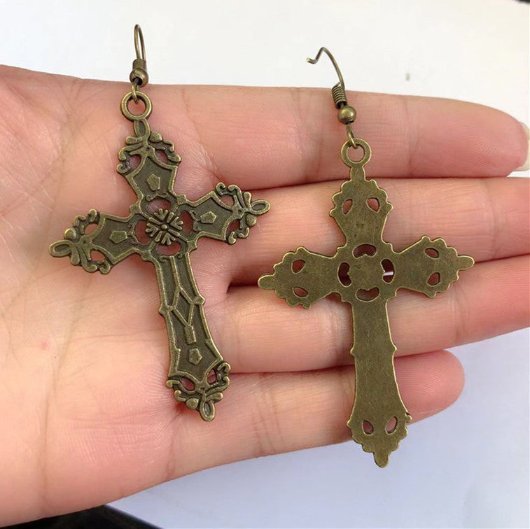 Large Vintage Cross Gothic Earrings