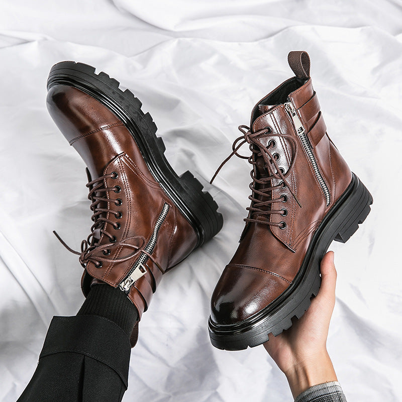 black Leather Ankle Boots for Men