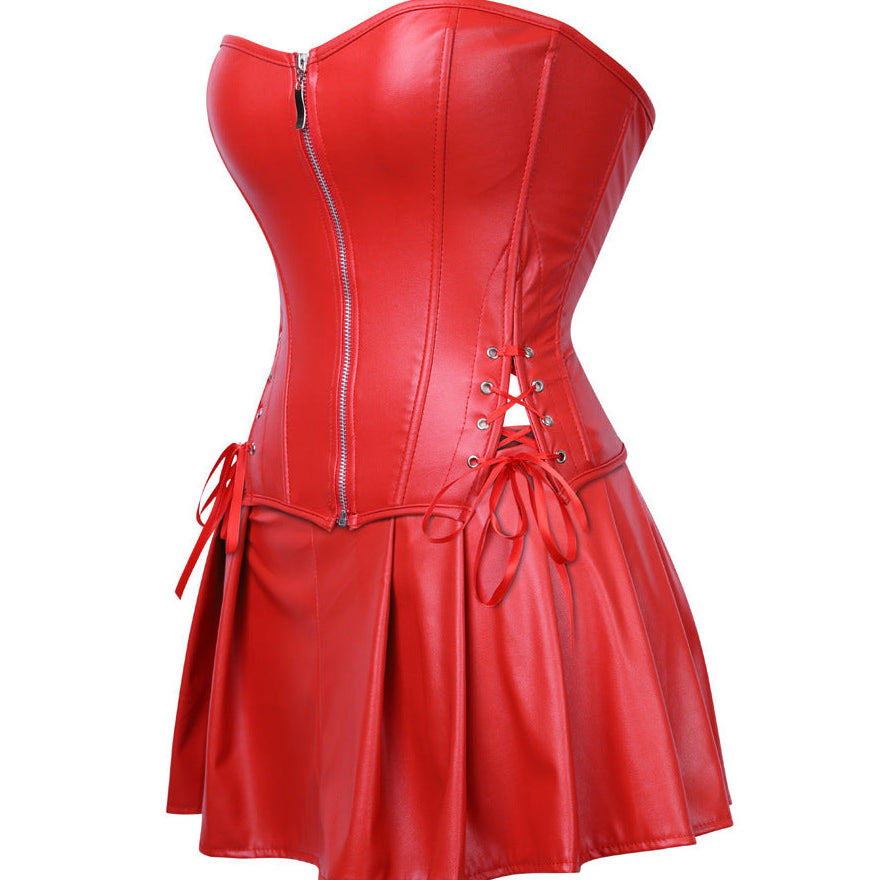 dress Leather Corset Top with Skirt Set Co Ord