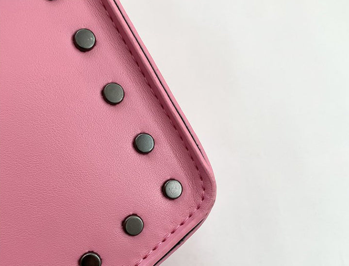 Leather Goth Purse Skull and Crossbones pink