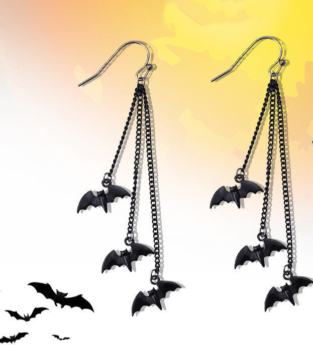 Dangle Long Black Bats Earring Pair