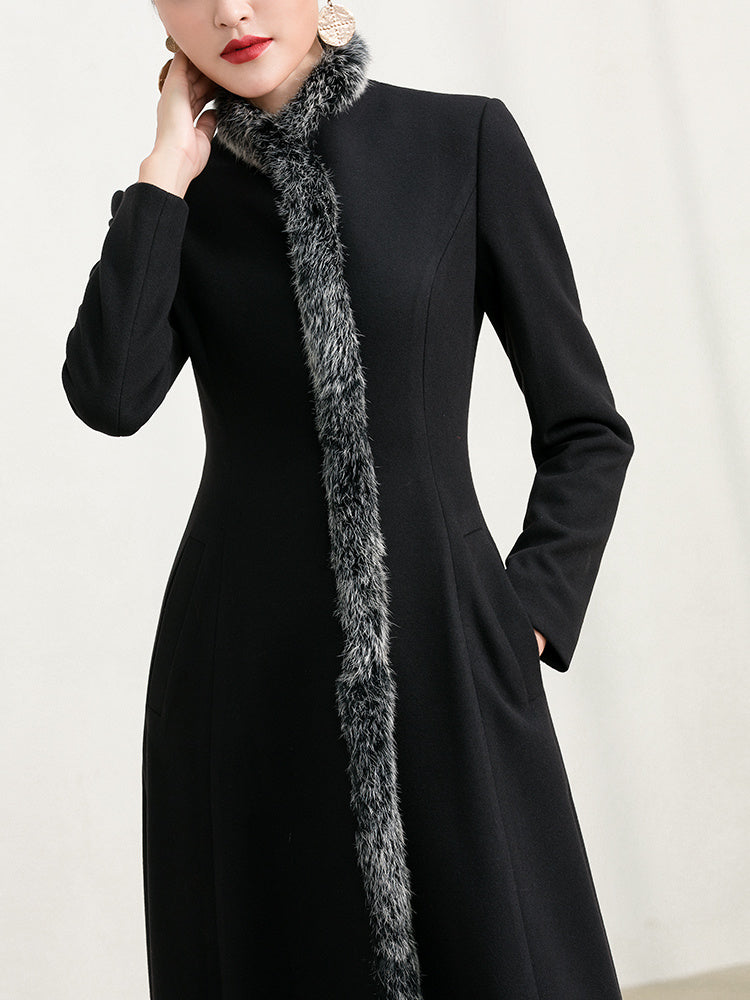 Long Black Gothic Coat for Women with Fur