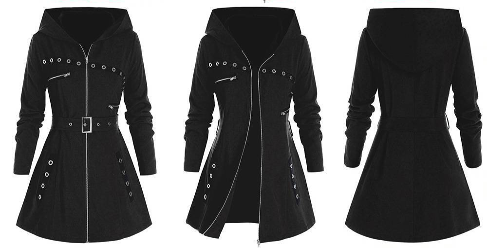Long Black Gothic Hooded Jacket goth