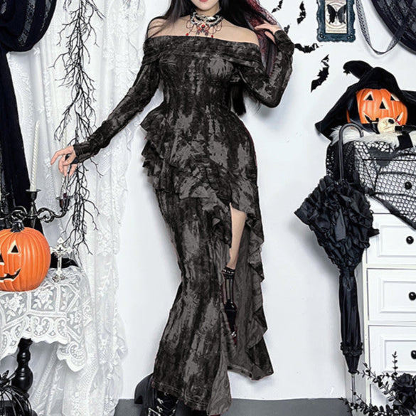 Long Goth Dress with High-Slit