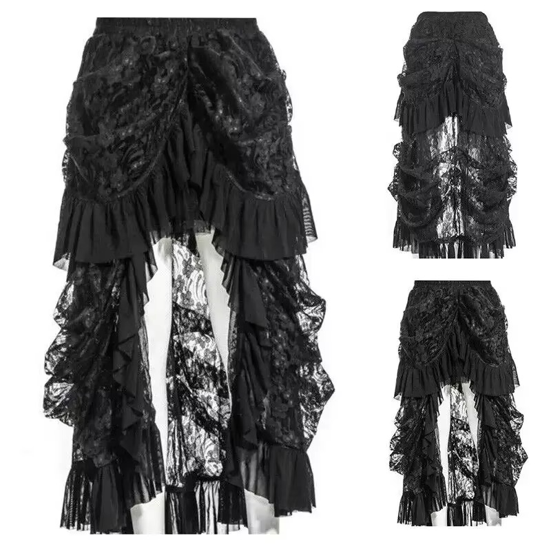 Long Gothic Victorian Skirt Black with Lace