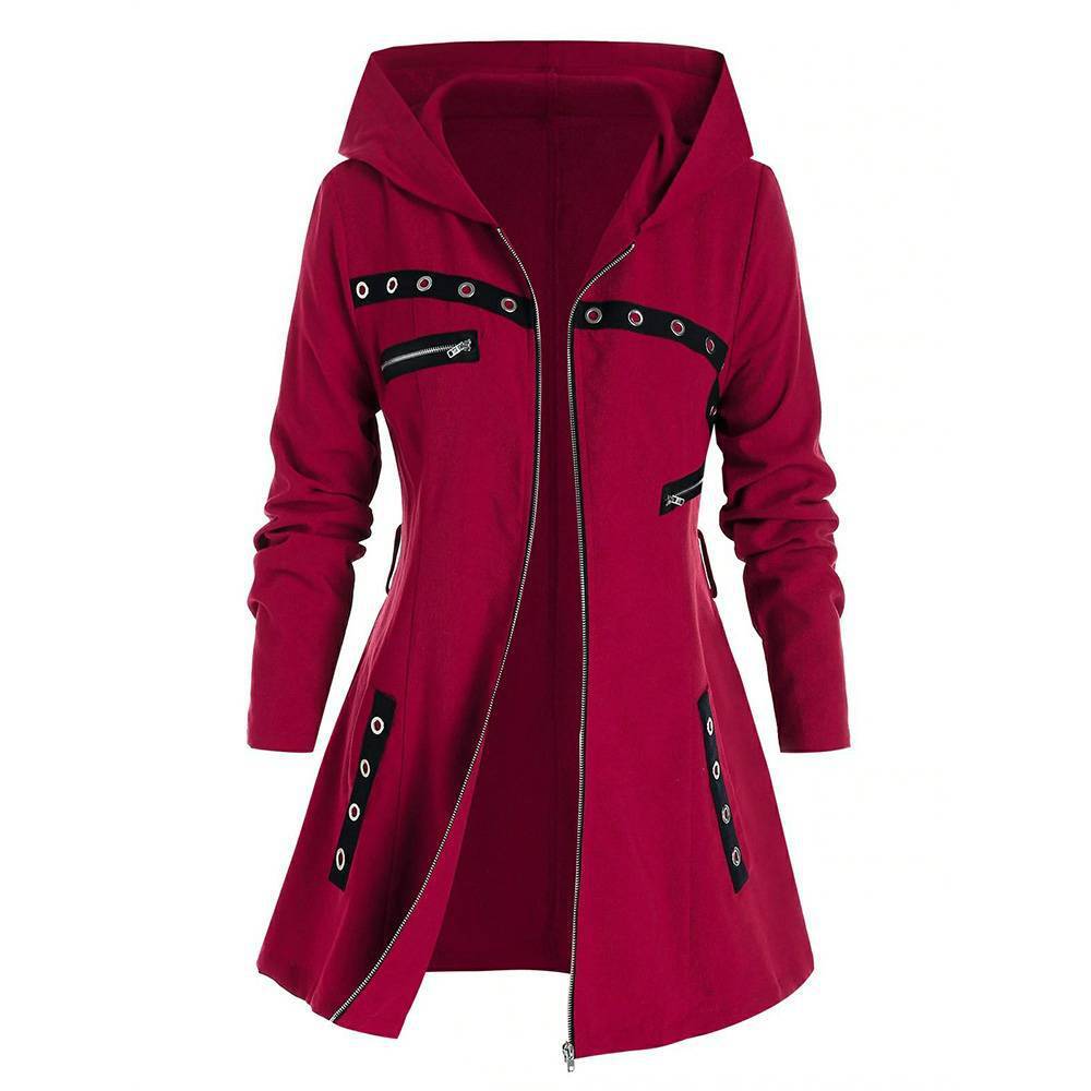 Long Red Gothic Hooded Jacket