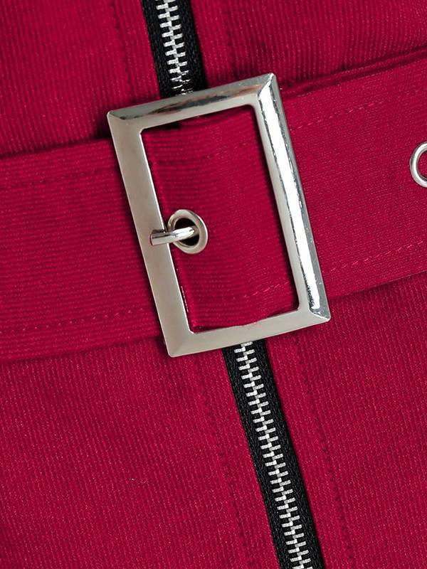 Long Red Gothic Hooded Jacket with buckle belt