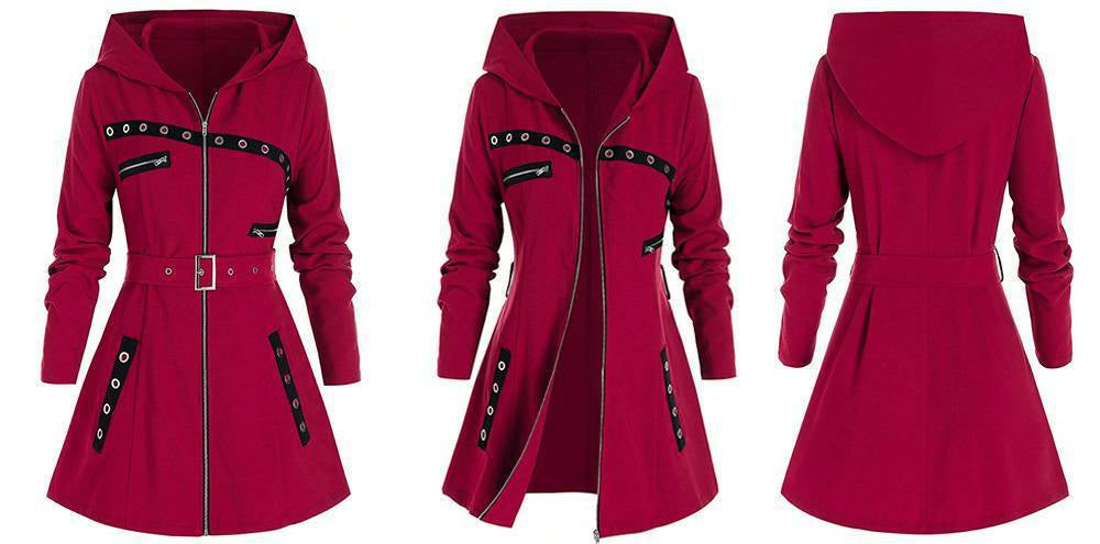 Long Red Gothic Hooded Jacket cloak