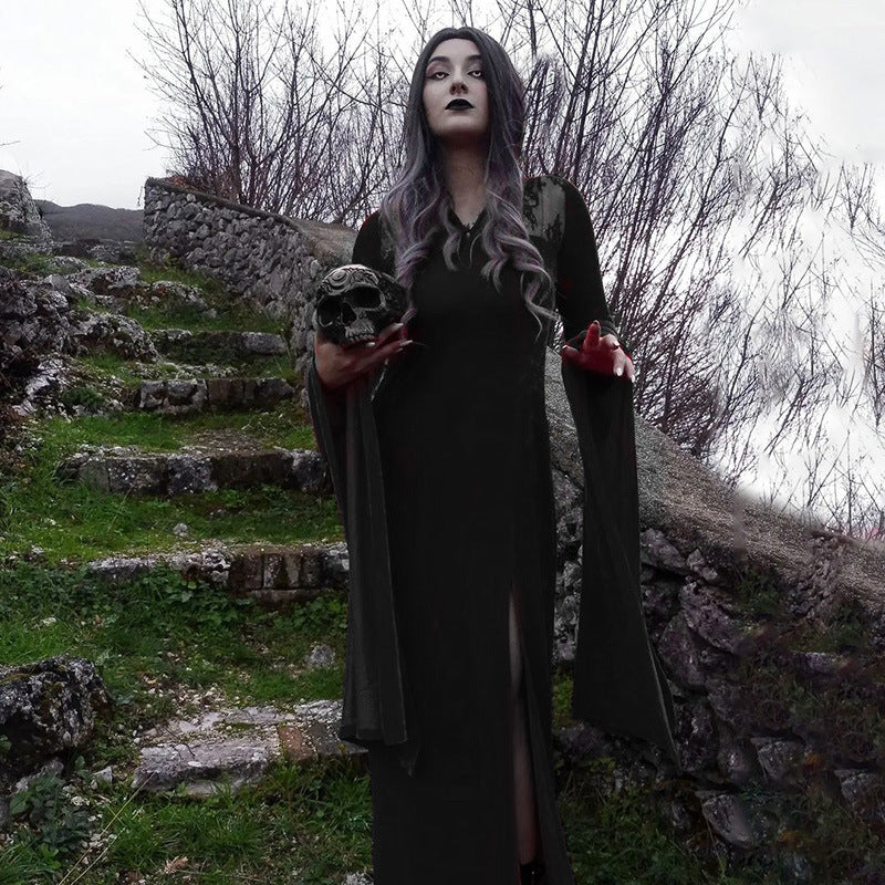 wide Long Sleeved Black Goth Dress