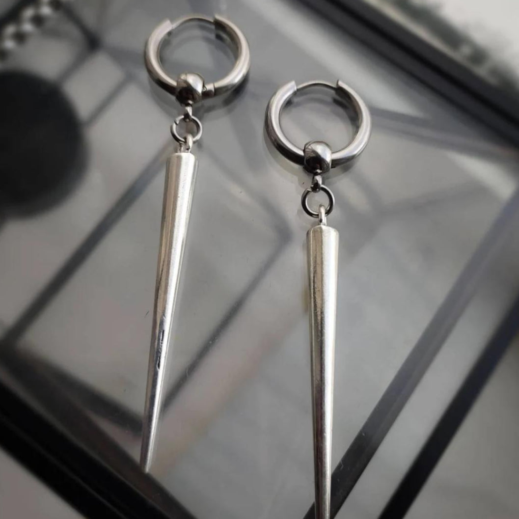 Long Spike Earrings Silver Metal