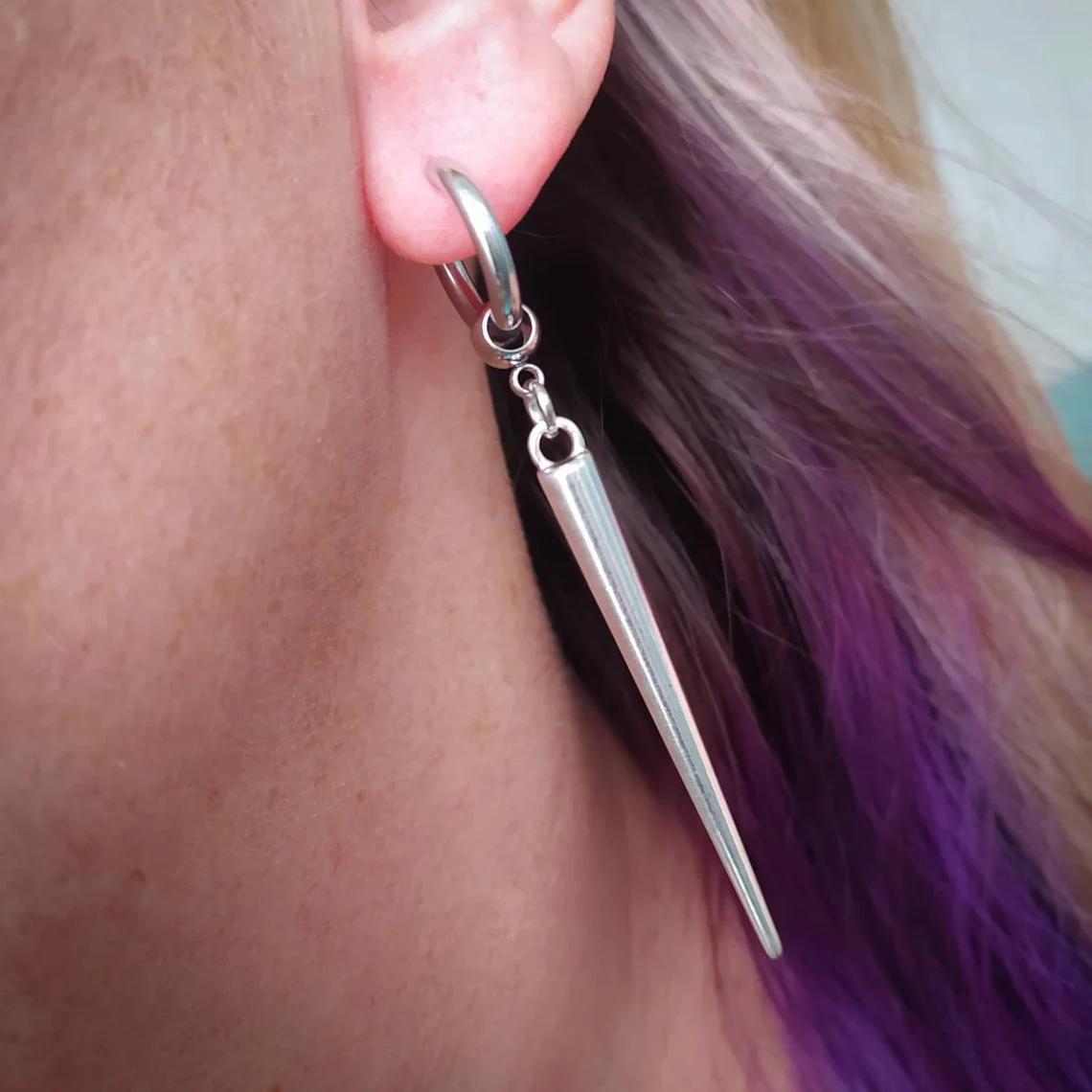Long Spike Earrings Silver Metal women