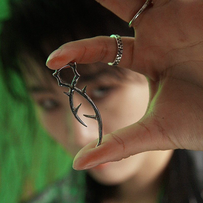 silver Long Thorn Earrings Steel