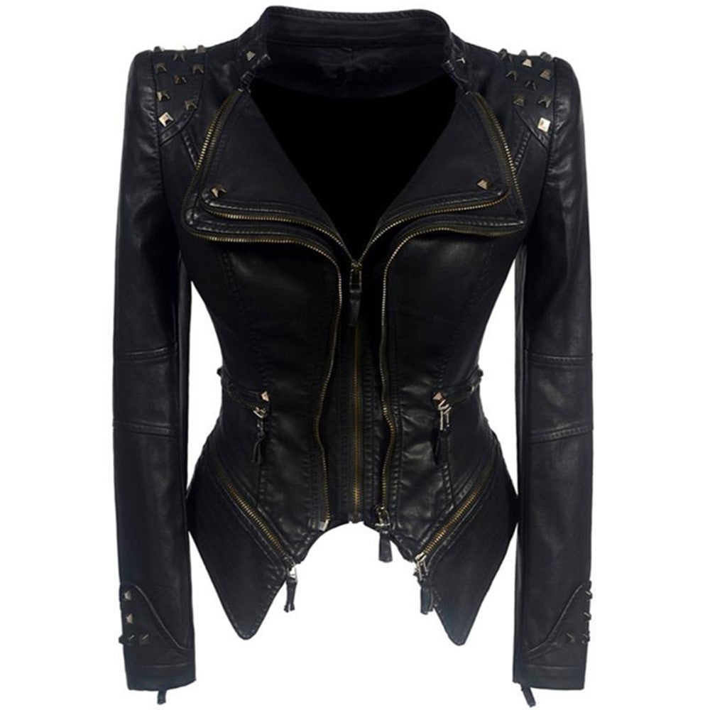 Metal Studded Leather Jacket Goth Womens