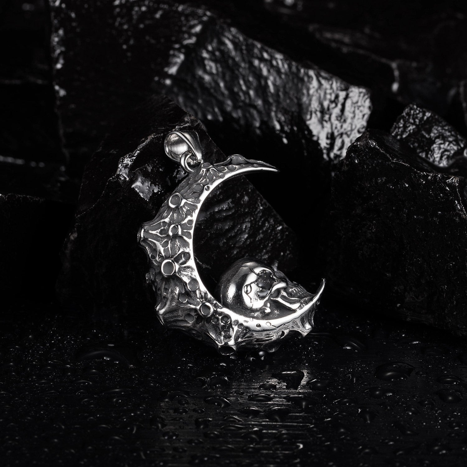 Crescent Moon Skull Necklace