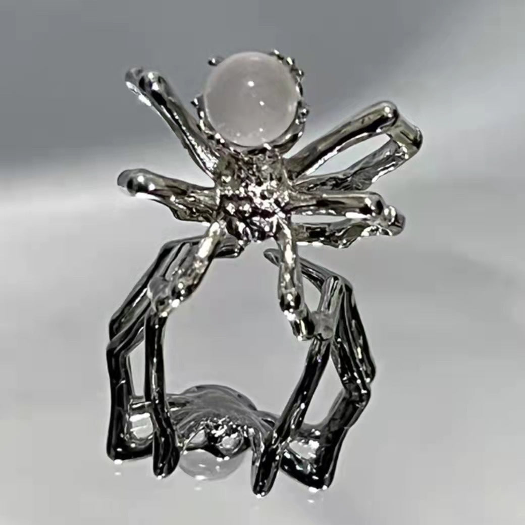 Moonstone Spider Ring Steel Womens