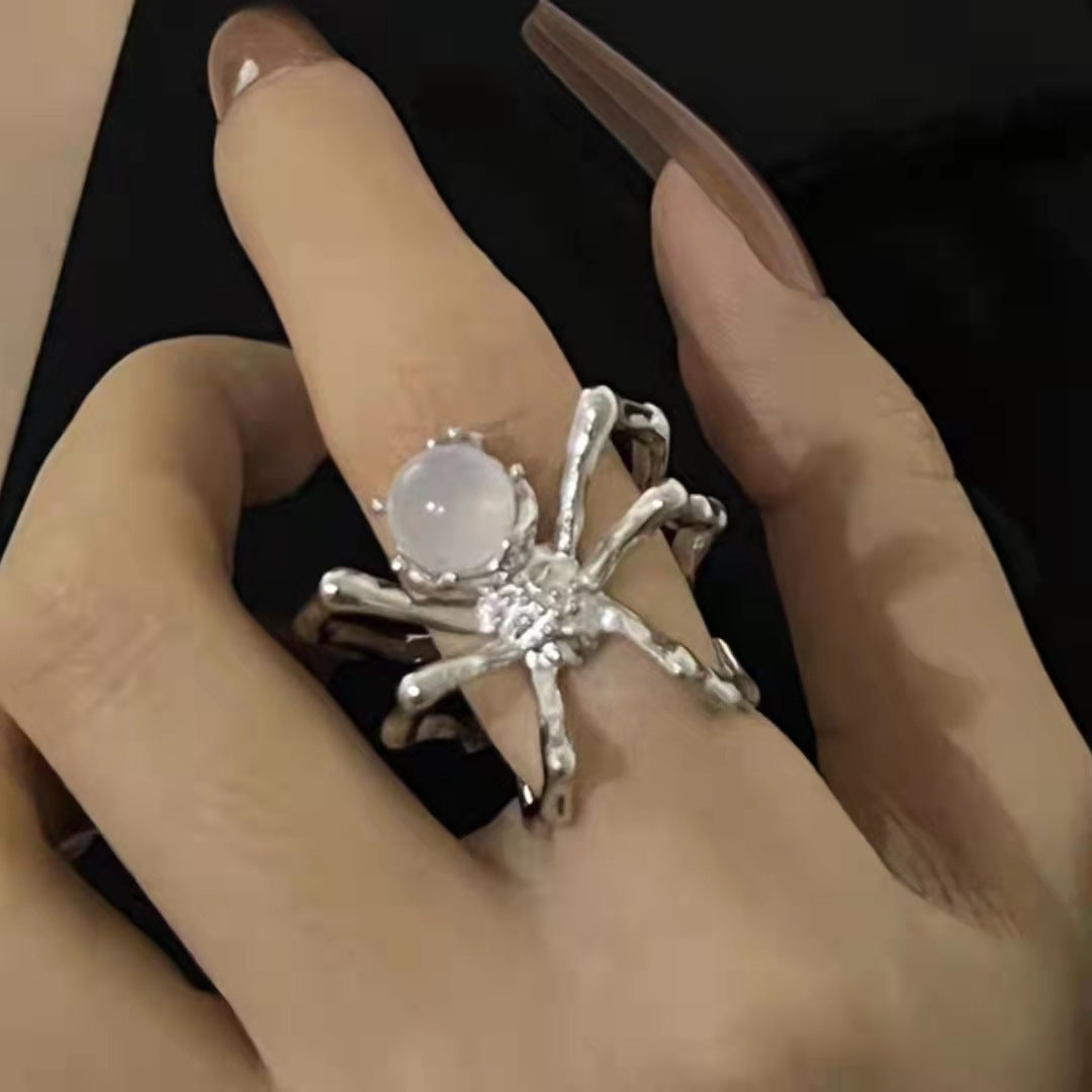 Moonstone Spider Ring Steel Womens
