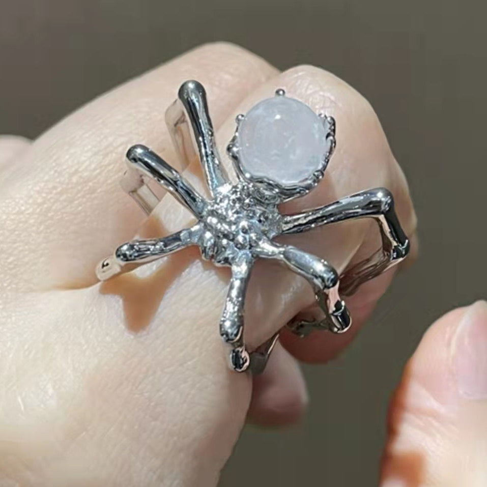 Moonstone Spider Ring Steel Womens
