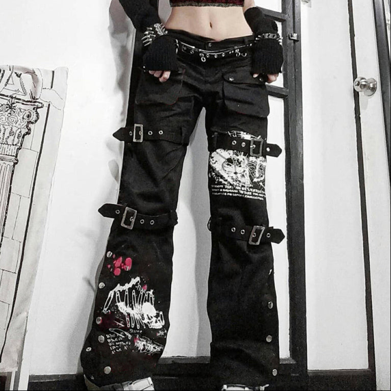 Multiple Buckle Punk Pants Womens