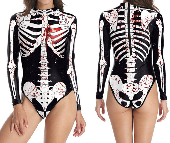 Red Roses Skeleton Swimsuit for Women