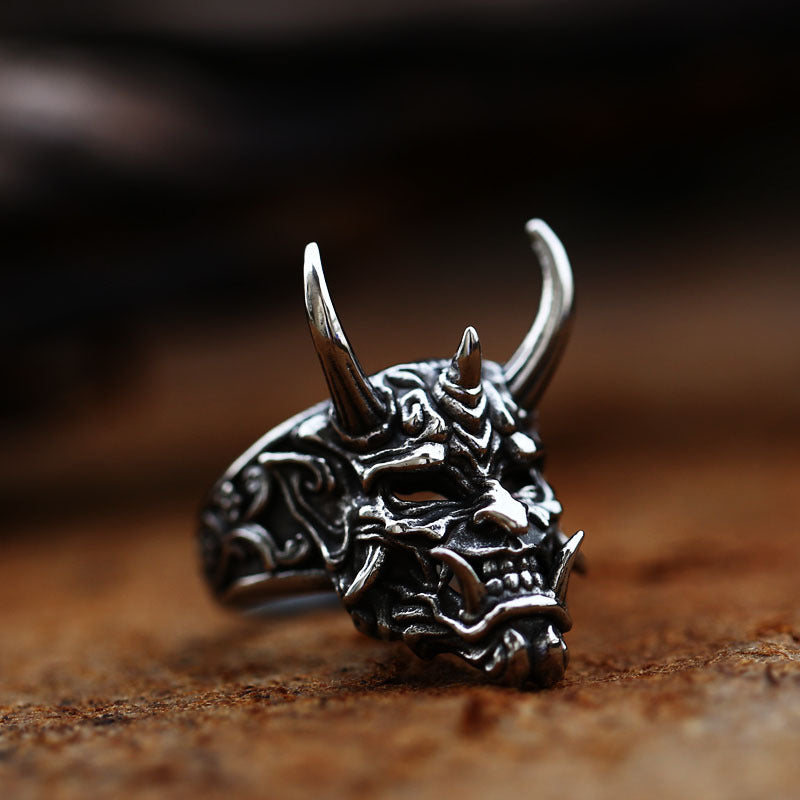 Stainless Steel Oni Mask Ring