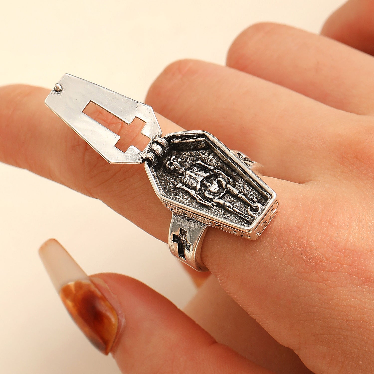 Opening Skeleton Coffin Ring