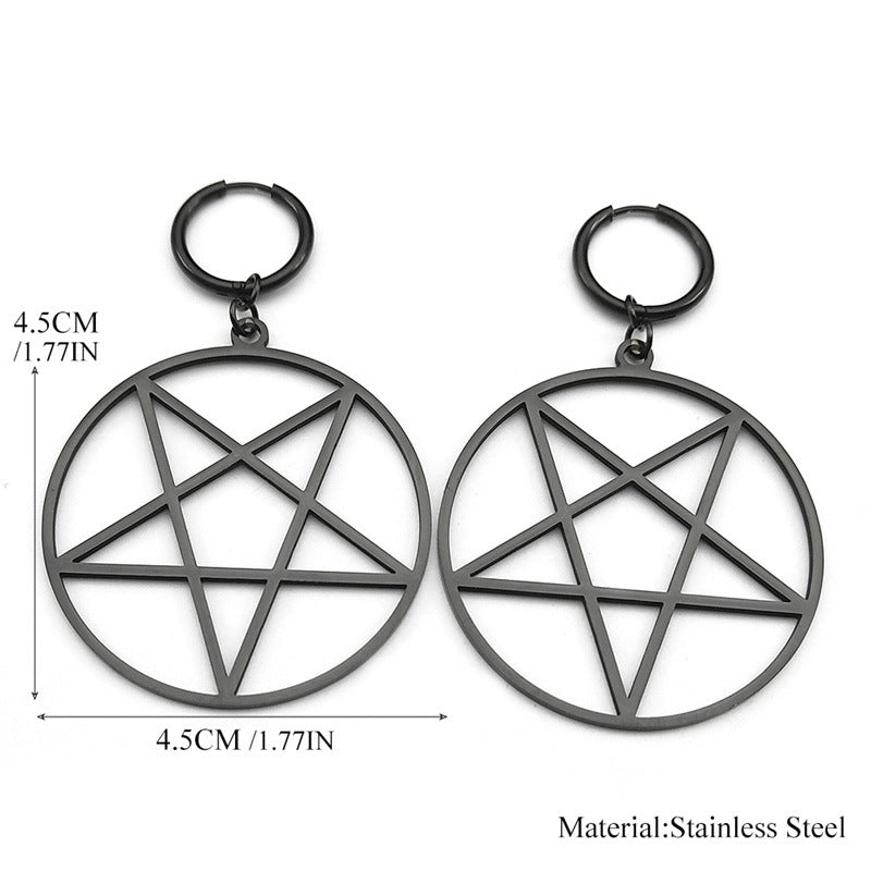 Gothic Black Large Pentagram Earrings Womens