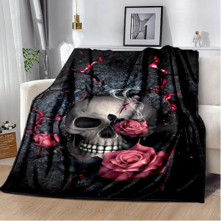 Pink Rose Skull Blanket