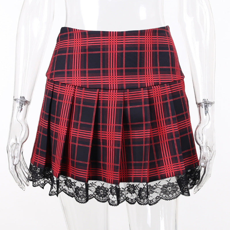 Red Plaid Punk Top Skirt Set Co Ord