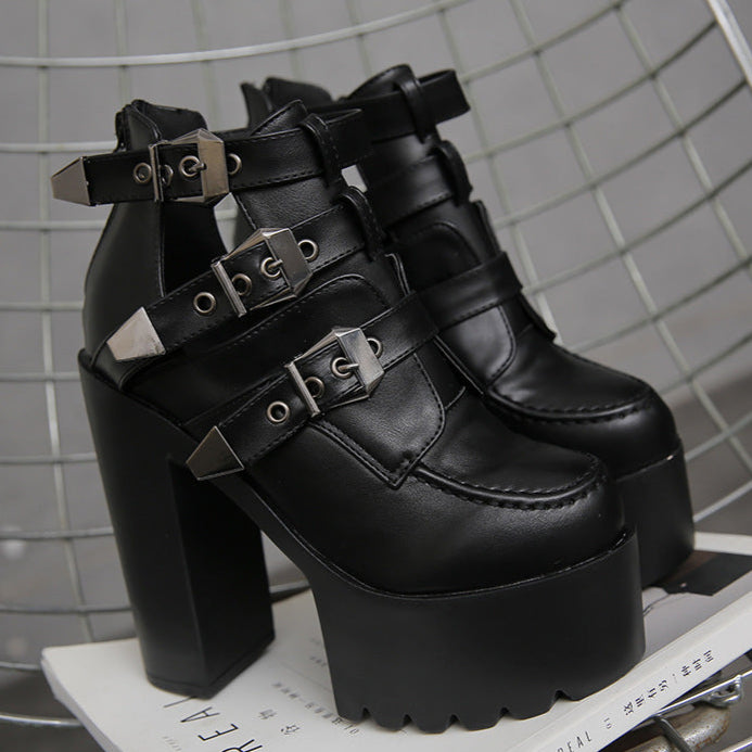 Punk Chunky Ankle High Heel Boots