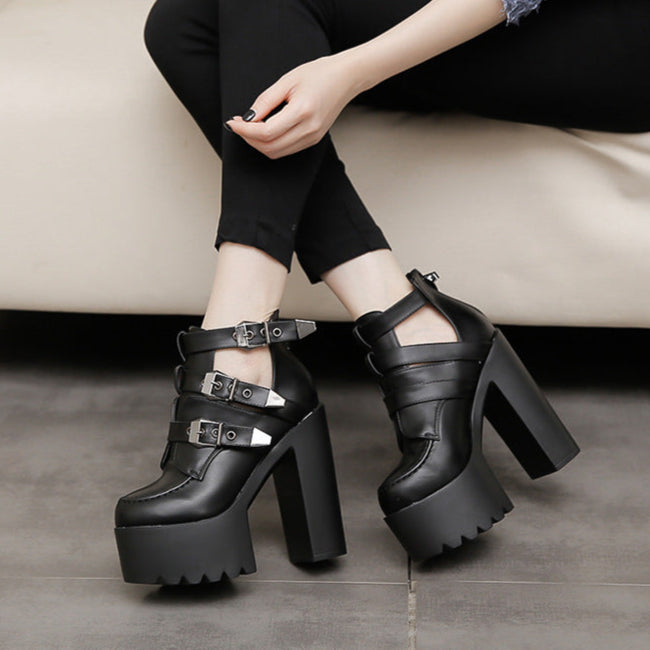 Punk Chunky Ankle High Heel Boots women
