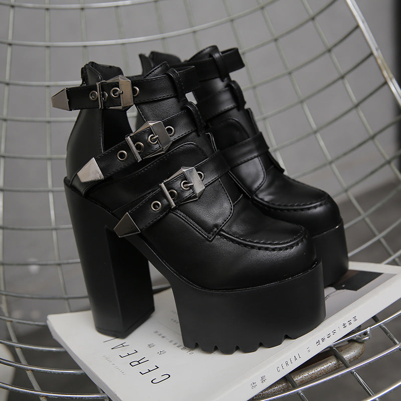 Punk Chunky Ankle High Heel Boots