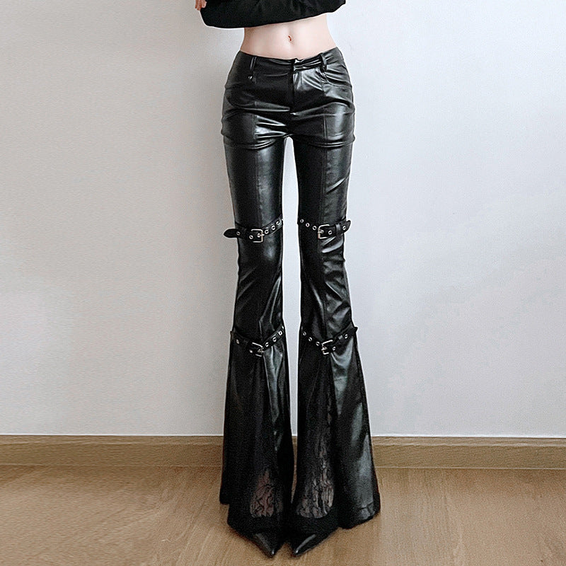 Punk Flared Leather Pants for Women